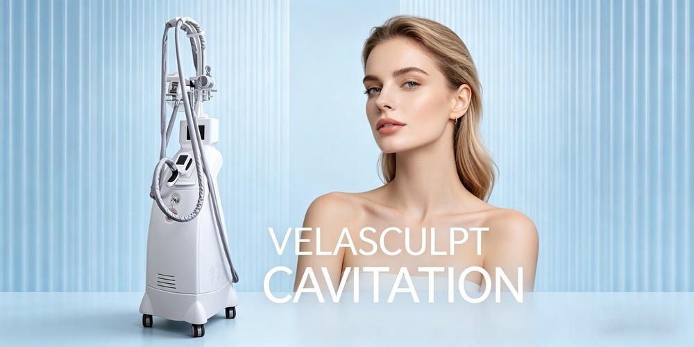 velashape velasculpt machine with rf cavitation bipolar rf infrared for a woman to treat.
